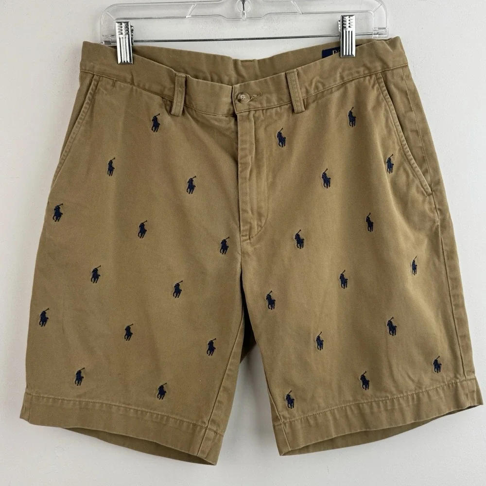 Polo Ralph Lauren Chino Shorts Men's 32 Khaki All Over Pony Embroidered Casual